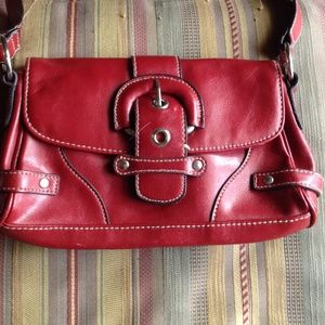 💫RED LEATHER HANDBAG WITH LONG STRAP